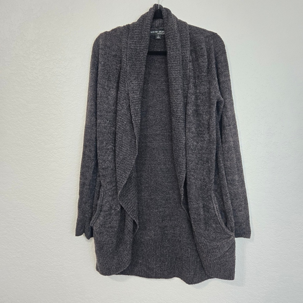 Barefoot Dreams‎ M CozyChic Cardigan Gray Open Circle Cardi Pockets Cozy Lounge